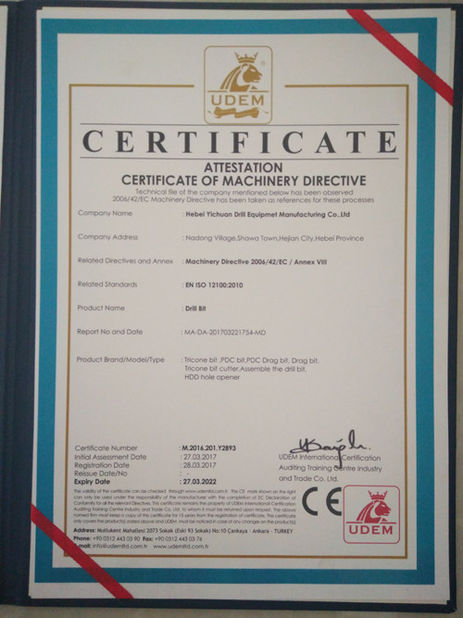 China Hebei Yichuan Drilling Equipment Manufacturing Co., Ltd Certification